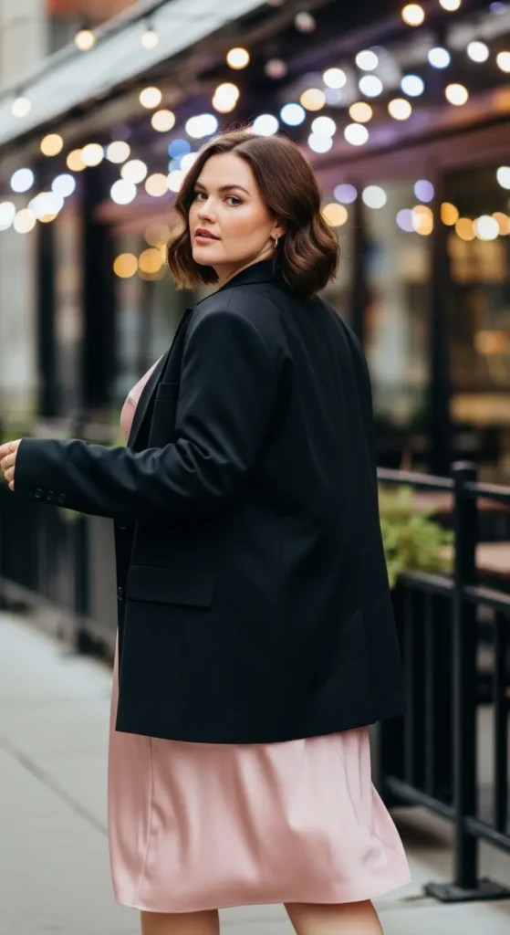 Satin slip dress blazer outfit