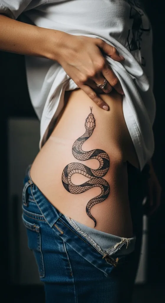 Snake hip tattoo