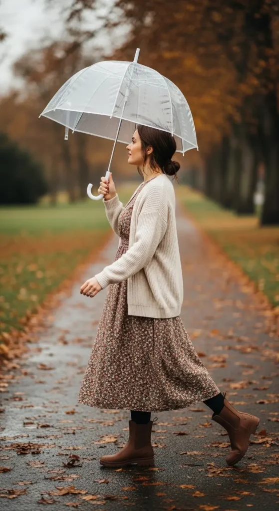 Vintage rainy day dress outfit