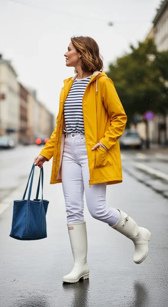 Yellow raincoat outfit ideas