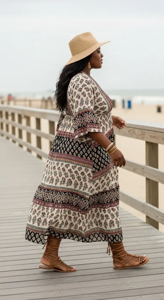 boho maxi dress Black women spring