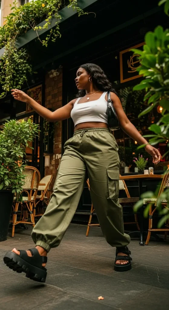 cargo pants crop top Black women
