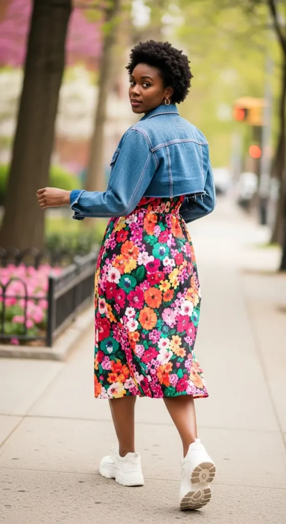 floral midi dress Black women spring
