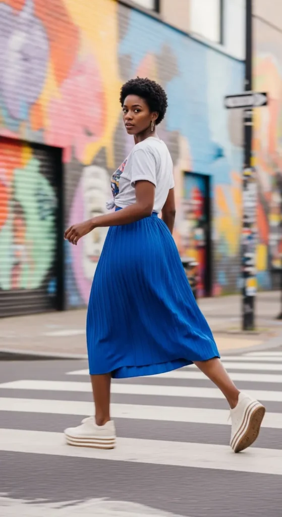 graphic tee midi skirt spring