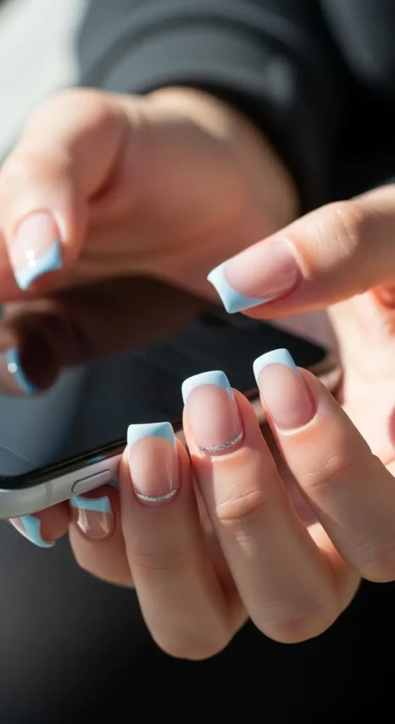 icy French tip nails