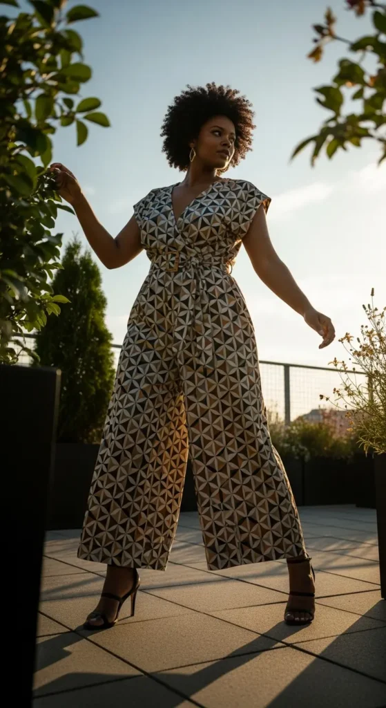 printed jumpsuit Black women spring