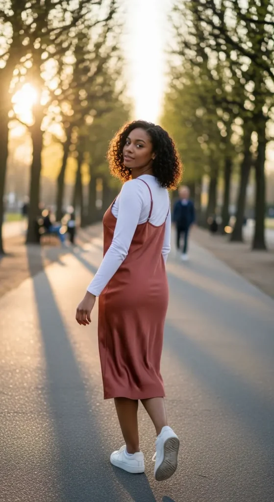 slip dress sneakers spring outfit