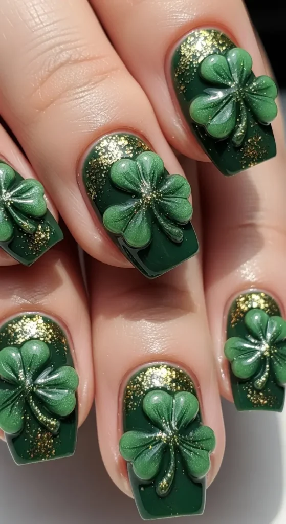 3D shamrock nail art