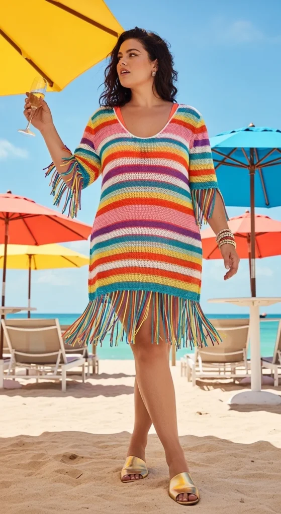 Curvy crochet beach cover-up Miami colorful outfit