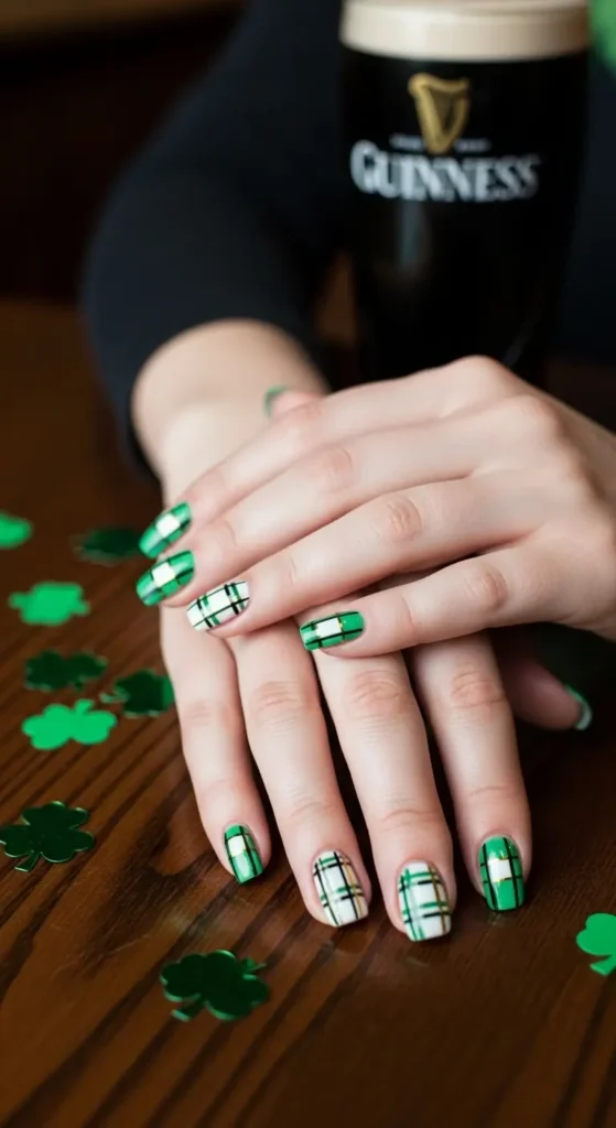 Irish themed plaid nails