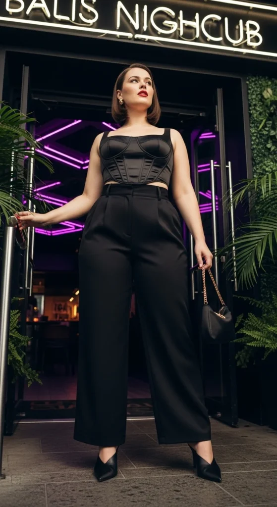 Miami club outfit plus size black corset trousers