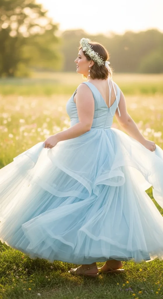 Pastel blue tulle bridesmaid dress