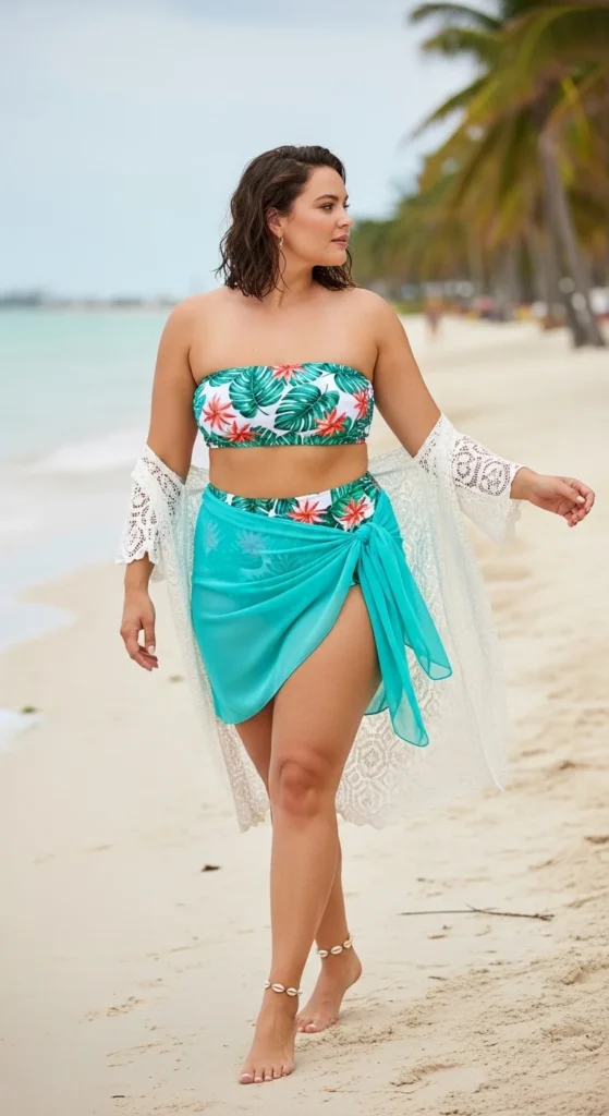 Plus size beach party outfit Miami tropical bikini