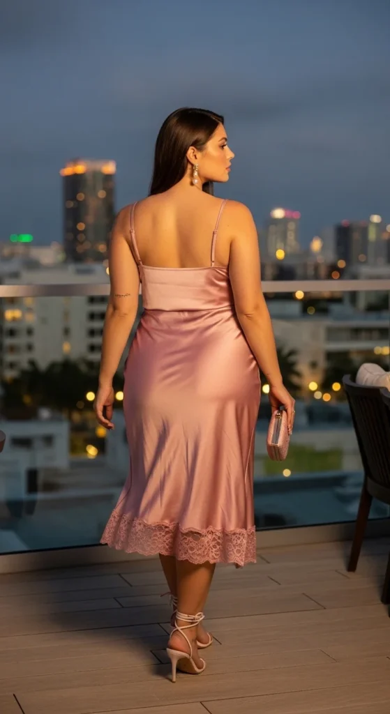 Plus size satin skirt Miami dinner outfit