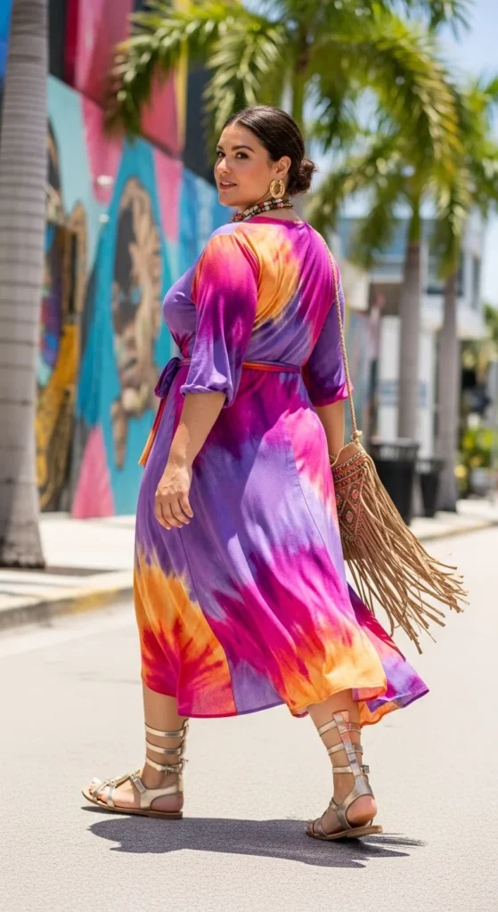 Plus size vacation dress Miami tie-dye midi