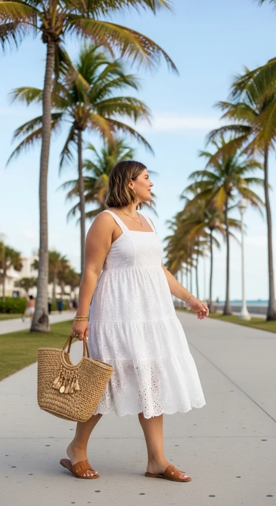 Plus size white sundress Miami resort wear