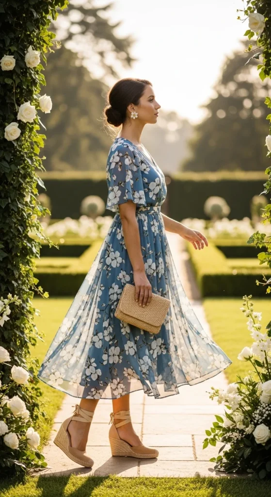 Soft blue floral bridesmaid dress