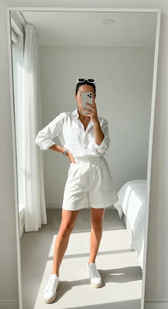 all white minimal casual summer outfit