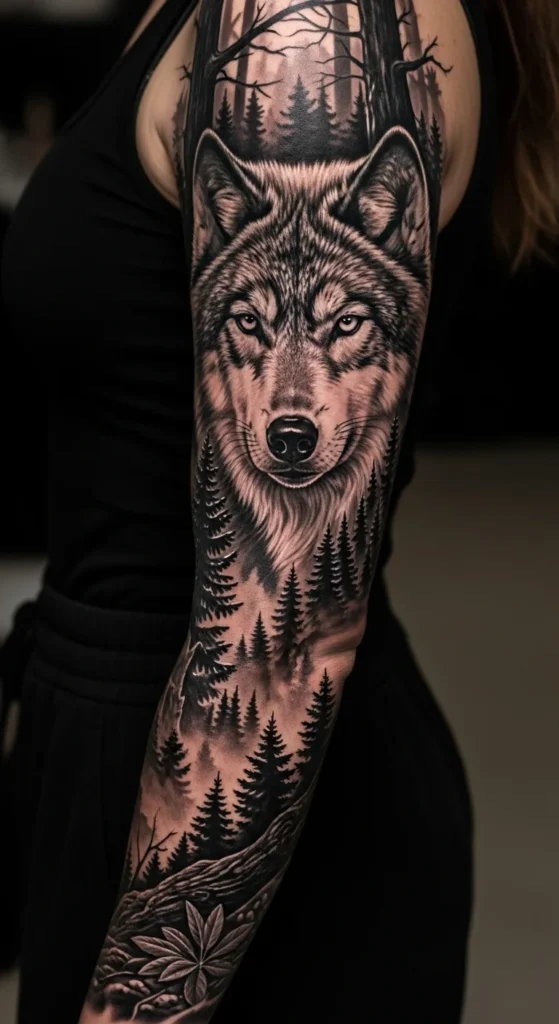 black grey sleeve tattoo women
