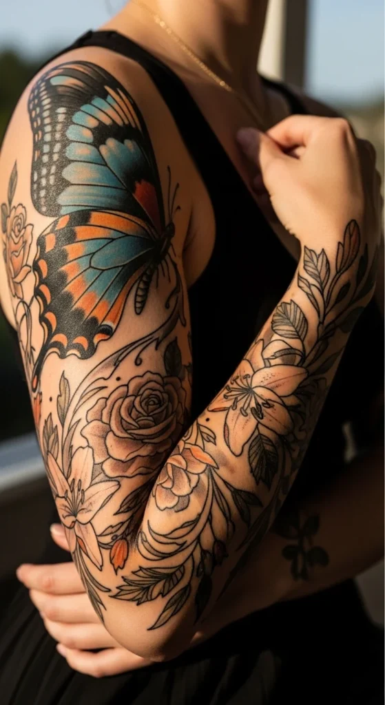 butterfly sleeve tattoo women