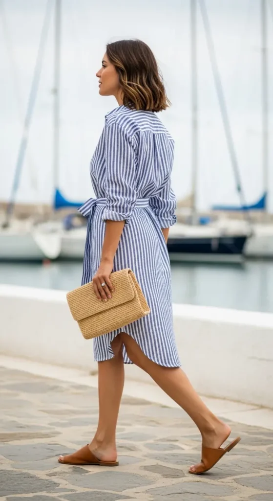 coastal aesthetic spring break linen shirt dress