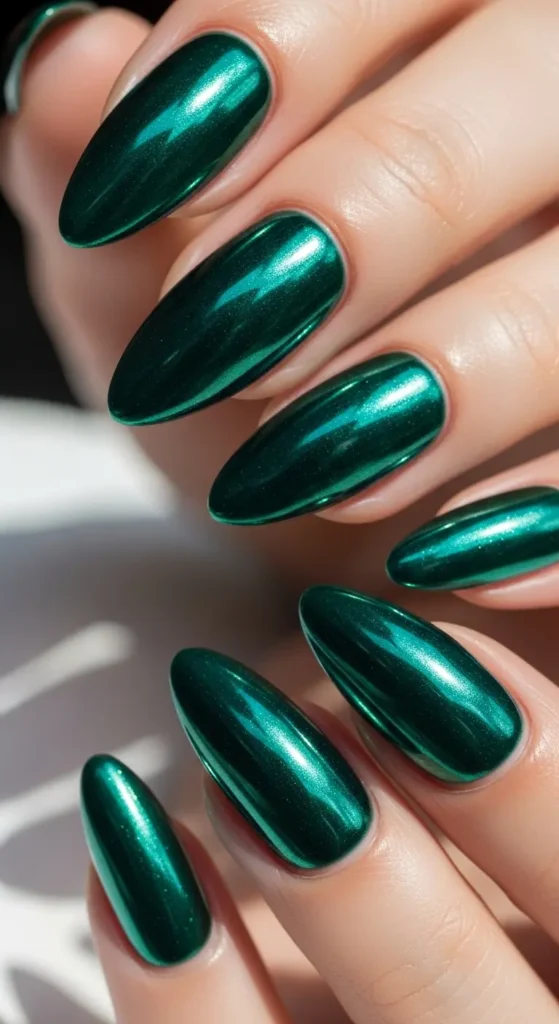 emerald chrome St Patrick's Day nails