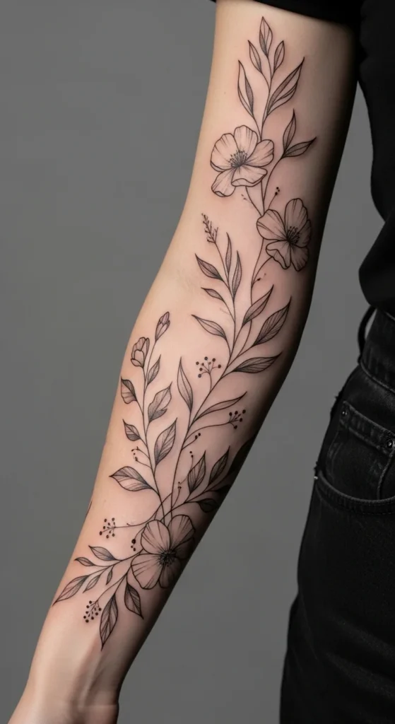 fine line sleeve tattoo women