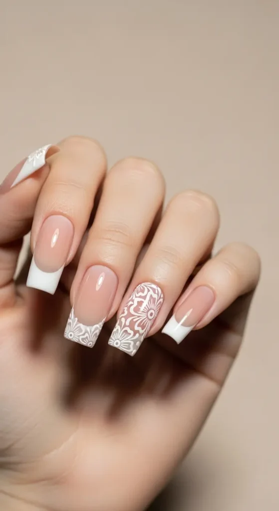 floral French tip spring nails