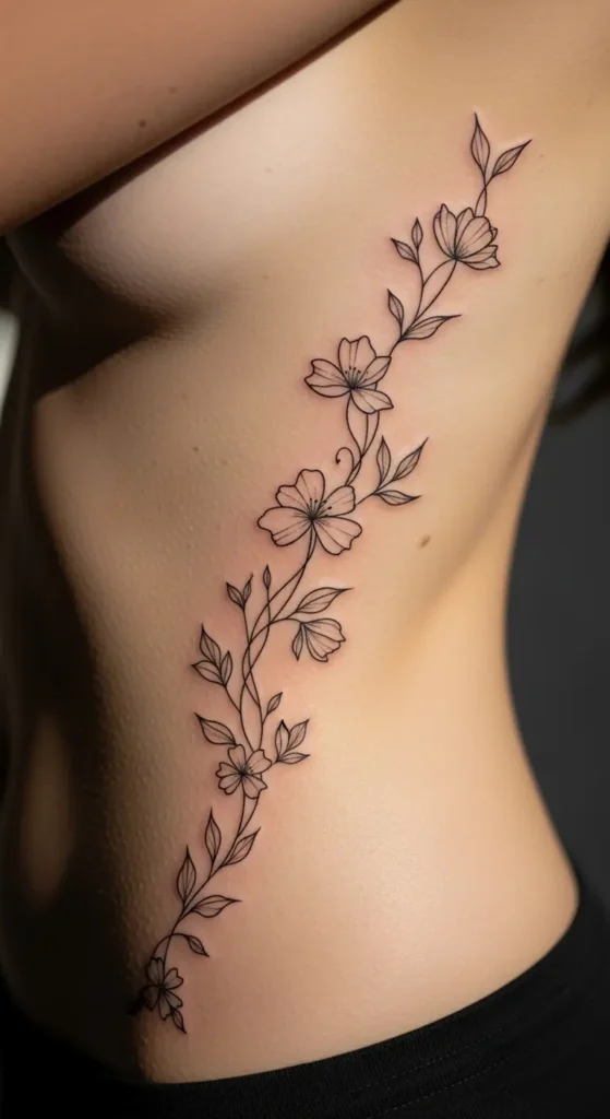 floral side stomach tattoo