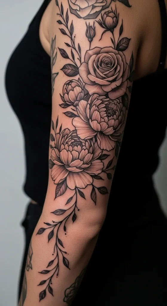 floral sleeve tattoo women
