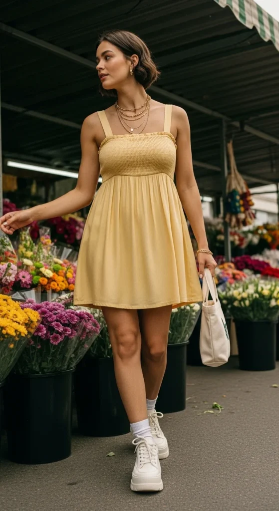 floral sundress chunky sneakers summer