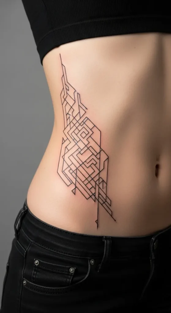 geometric minimalist side waist tattoo