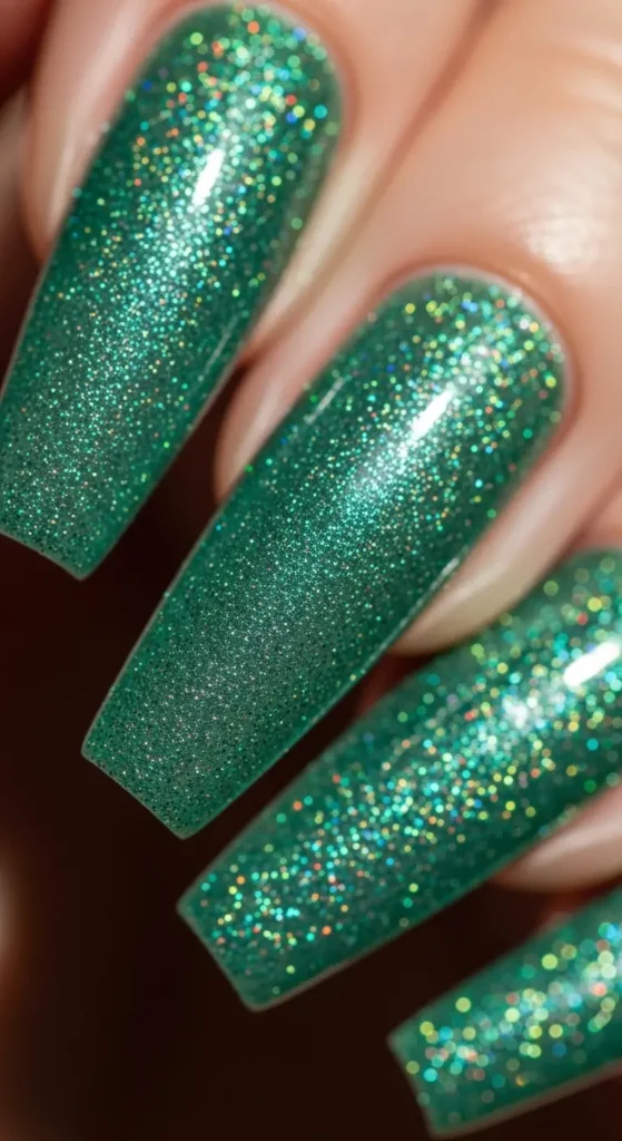 glitter green coffin nails