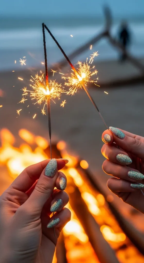 glitter vacation festival nails