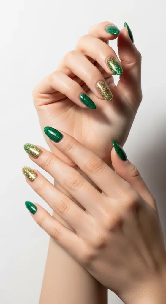 green gold glitter ombré nails
