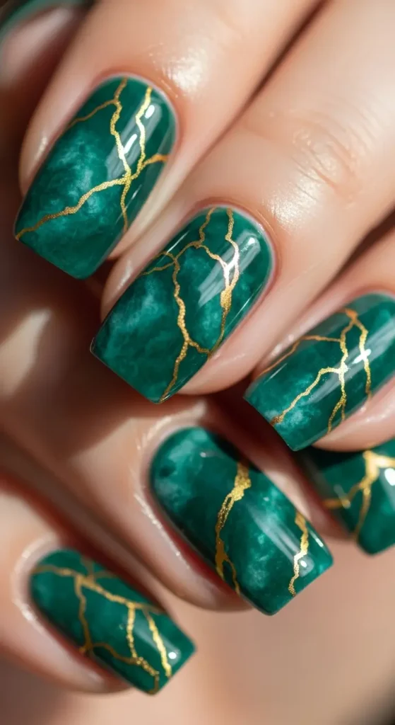 green marble gold veining nails