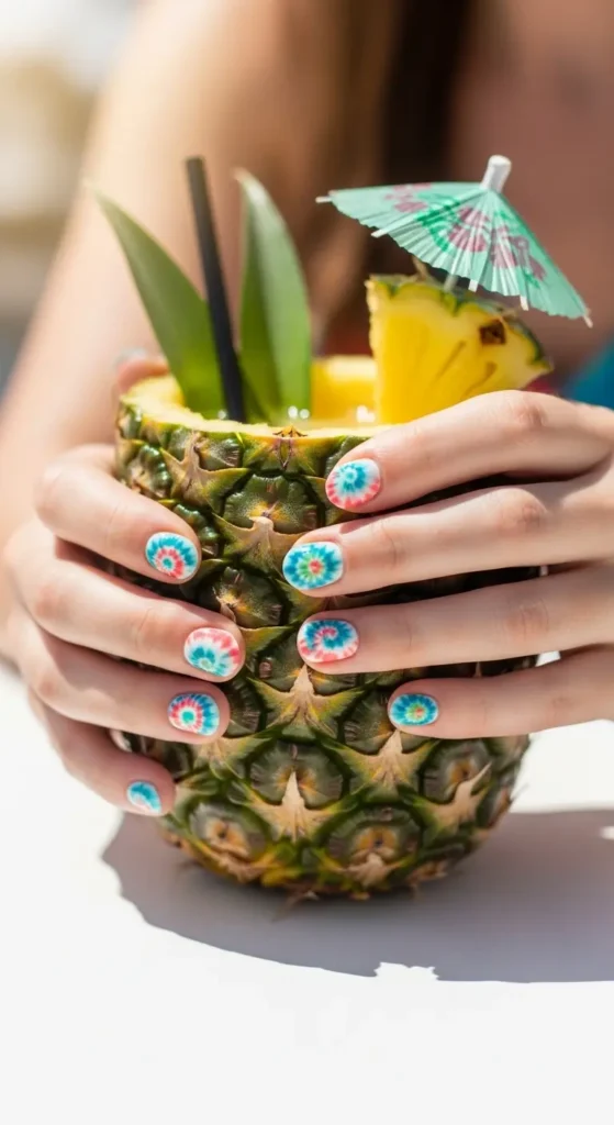 island vibe tie-dye nails