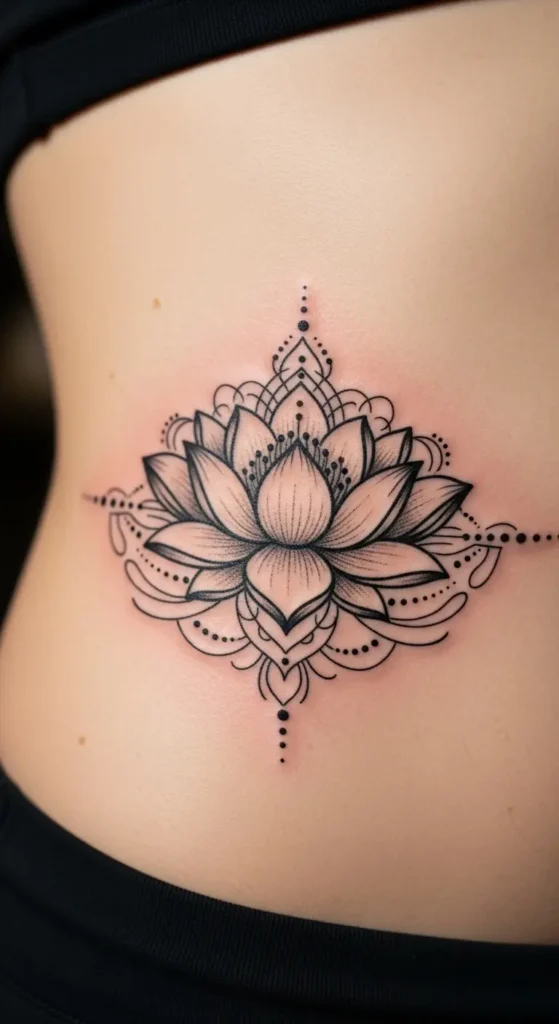 lotus ornamental side stomach tattoo