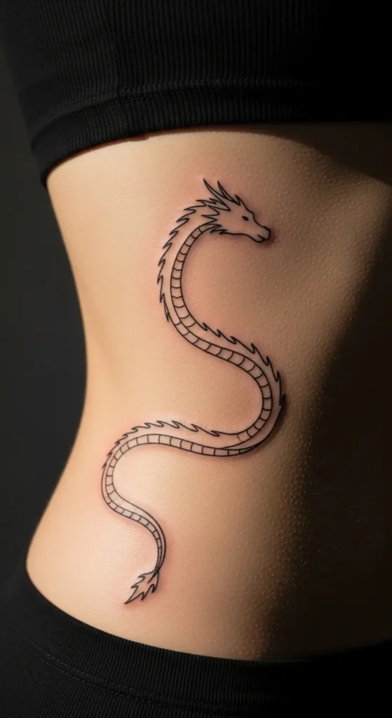 minimalist dragon side torso tattoo