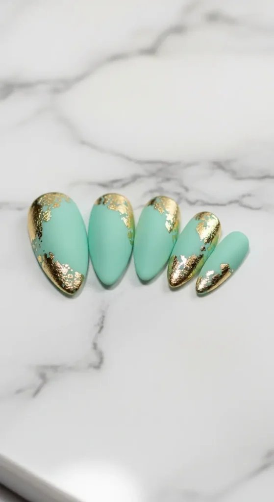 mint gold accent vacation nails