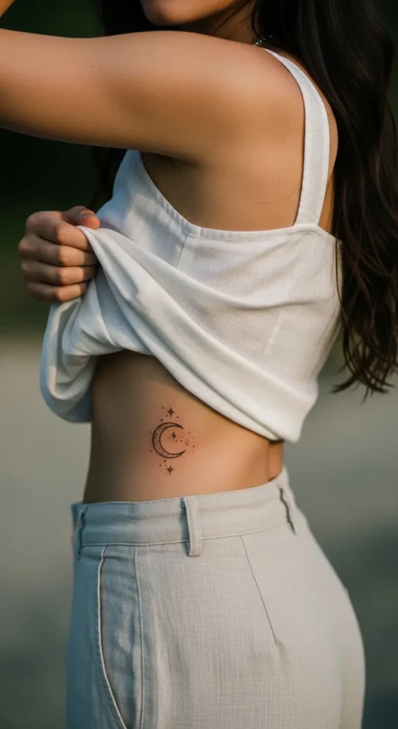 moon stars side waist tattoo
