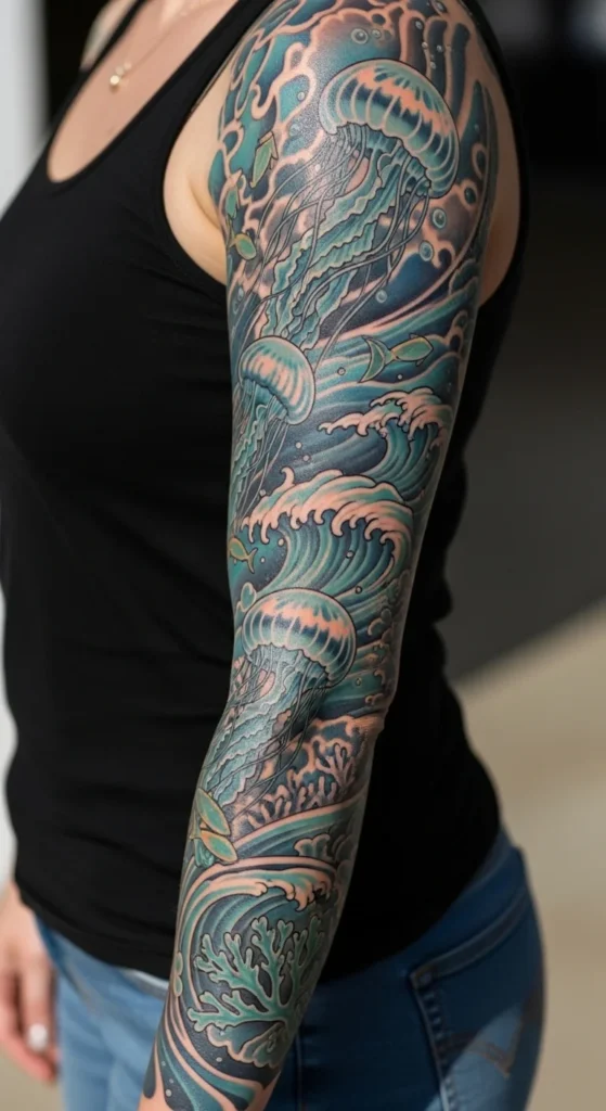 ocean sleeve tattoo women