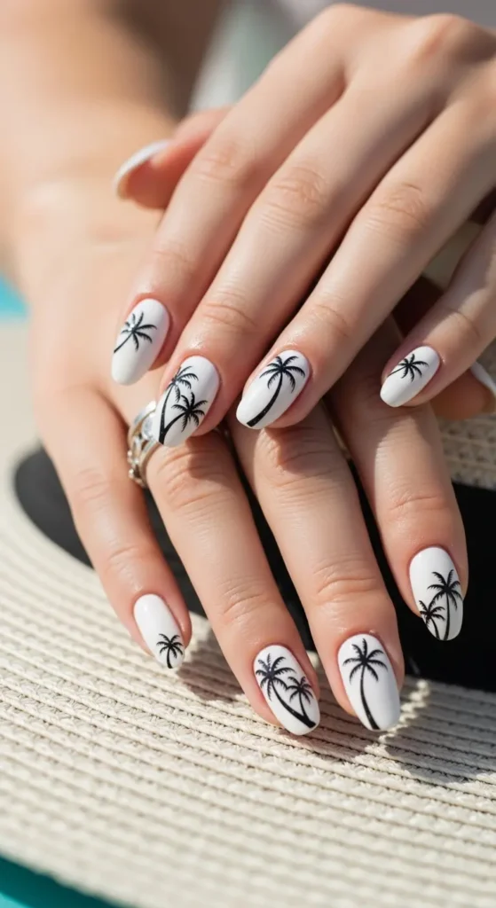 palm tree vacation nail art