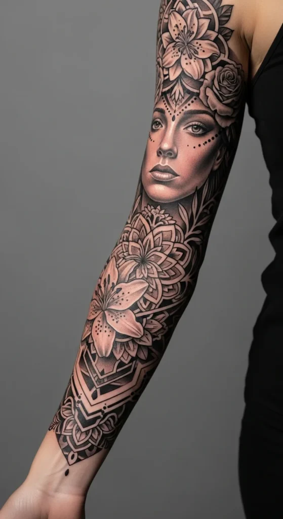 portrait sleeve tattoo women