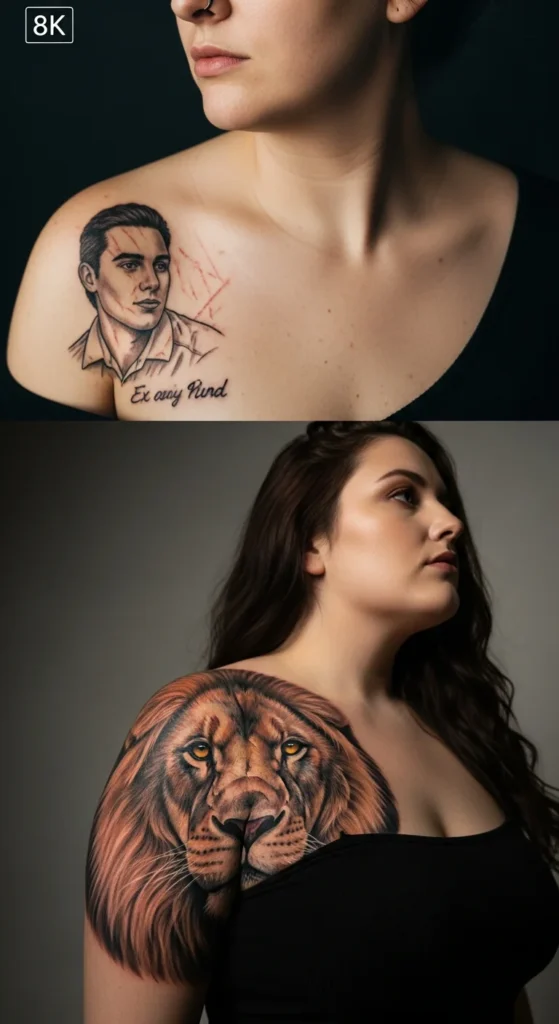 realistic portrait cover up tattoo