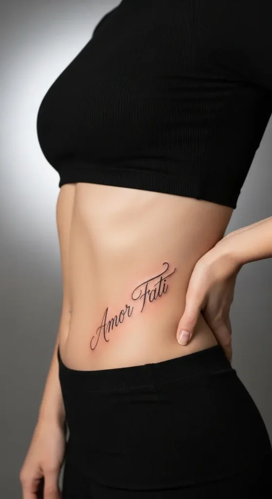script tattoo side stomach ribcage
