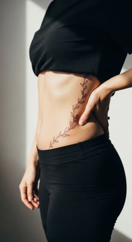 vine body contour side waist tattoo