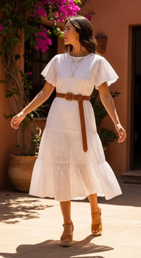 white eyelet midi dress spring break aesthetic outfit